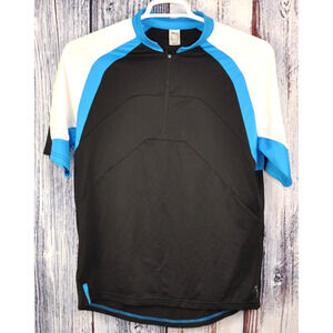 bTwin MTB Cycling Jersey Men's Medium Blue White Rockrider Zip Pockets